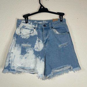 ORGANIC BLUE DISTRESSED HIGH-RISE JEAN SHORTS